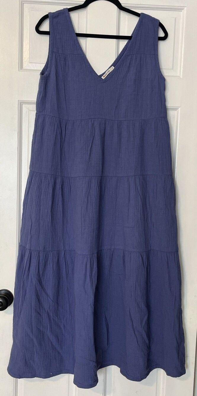 Marine Layer Maxi Dress Medium Marlin Blue Corinne Tiered Gauze Beach Preppy